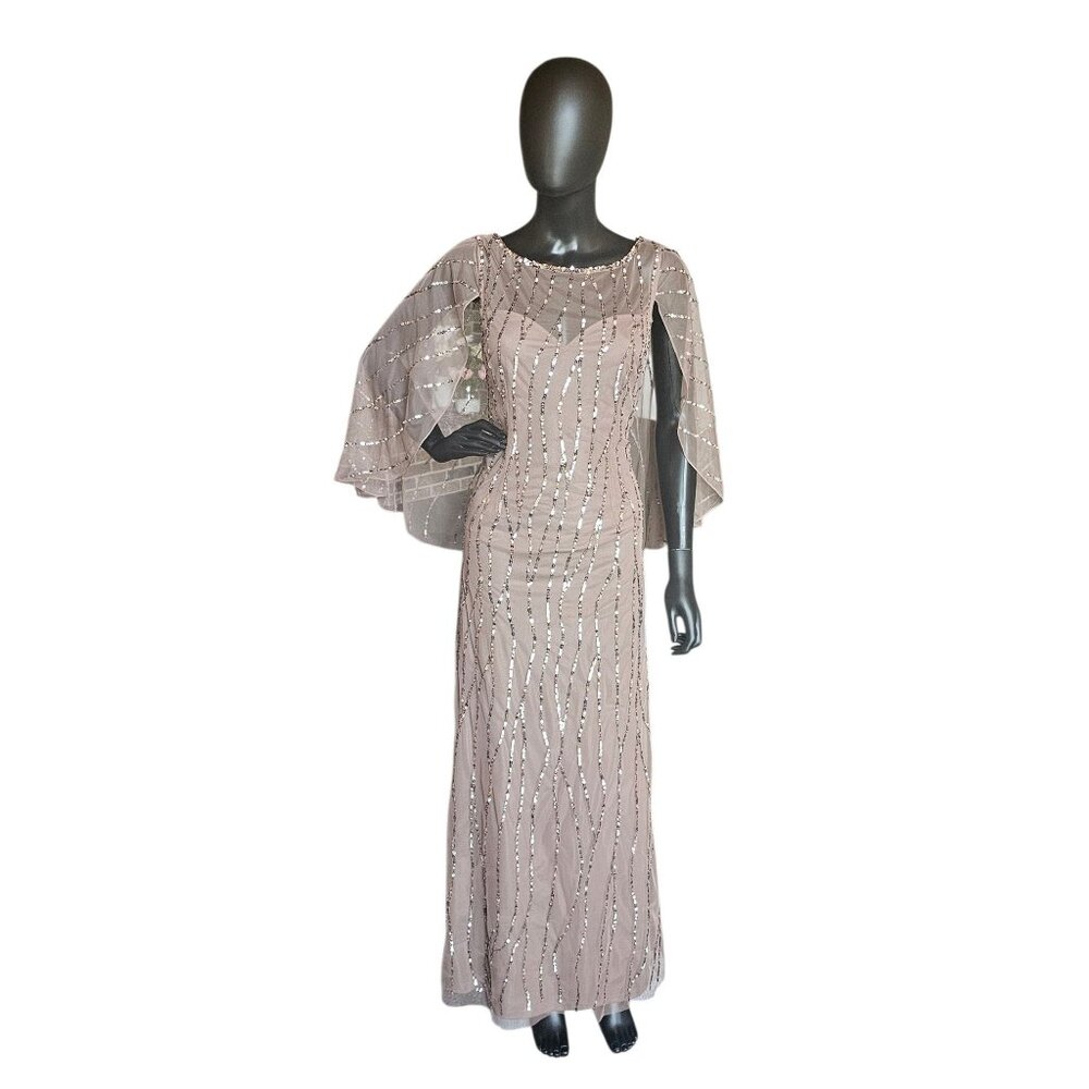 NWOT Cafe Sequin Cape Sleeve Full Length Formal Gown - Alex Evenings